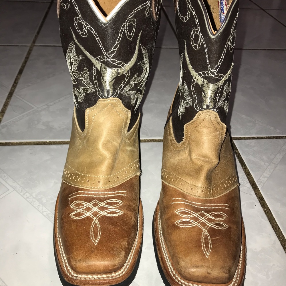 Brown leather cowboy boots